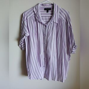 Lane Bryant Womens Purple White Striped Short Sleeve Button Up Blouse Size 22